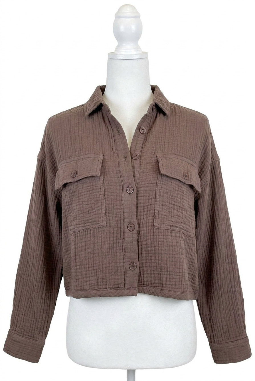 NEW BOBI cropped button up shirt in bistro